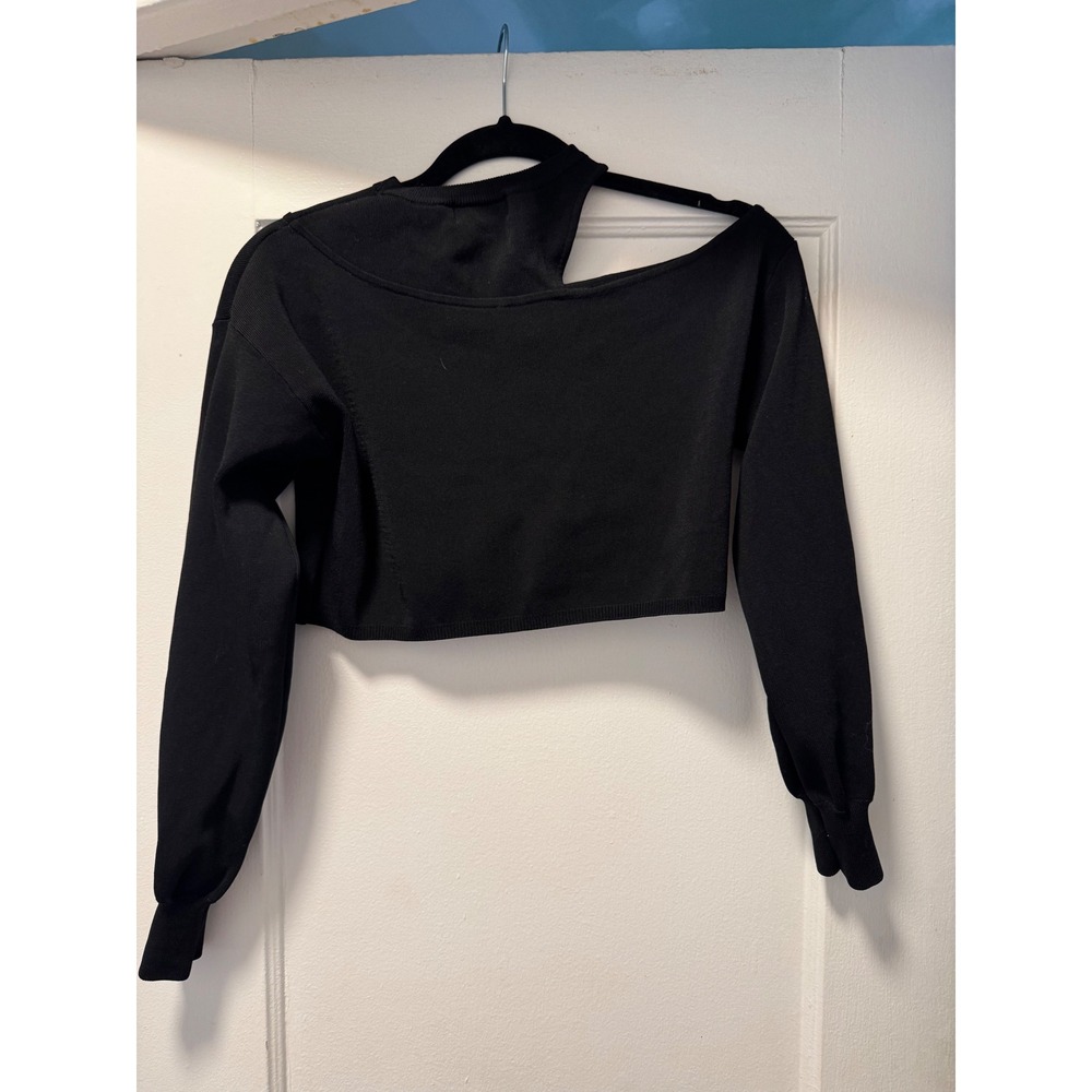 Michael Costello x REVOLVE Black Asymmetrical Cutout Crop Top Sweater XS - Picture 2 of 4